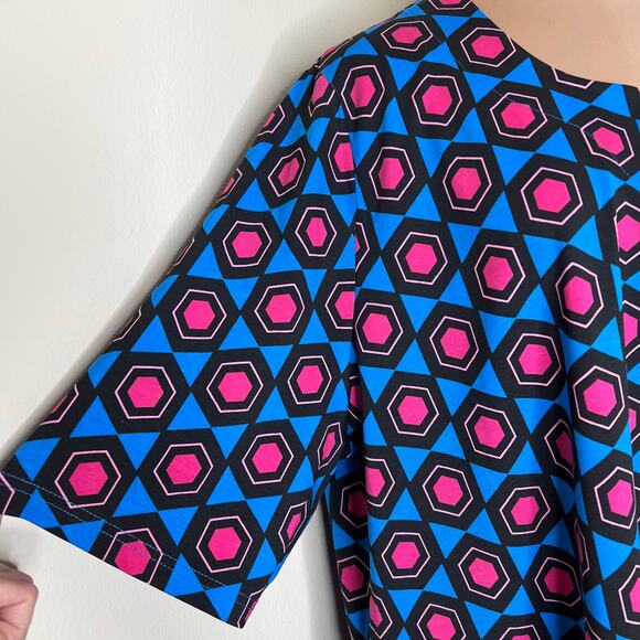 Ulla Popken Top 24/26 Womens Geometric Split Neck Cotton Blend Short Sleeve New - Picture 6 of 10